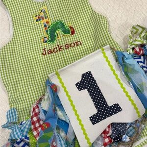 Kelly's Kids Green Caterpillar Jon Jon first birthday Jackson hungry caterpillar